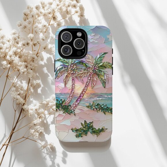 Tropical Stained Glass IPhone 16,15,14,13 (Pro Max,Pro,Plus) Cell Phone Case - Picture 1 of 6